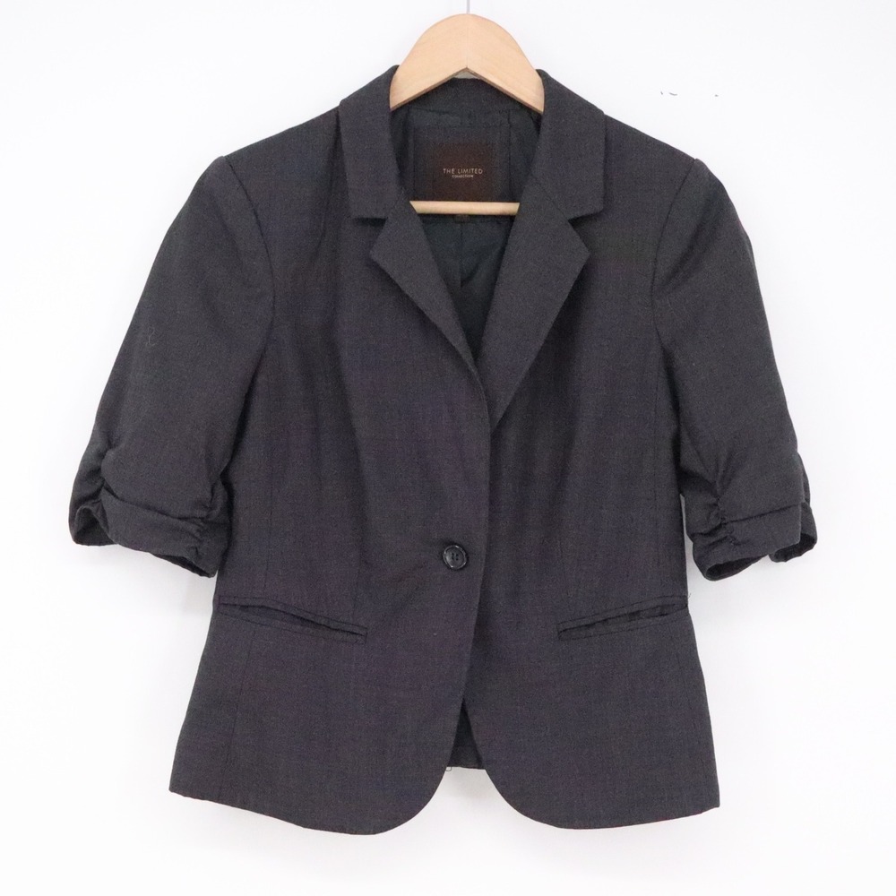The Limited Blazer Womens S Collection Charcoal Gray Ruched Elbow Sleeve